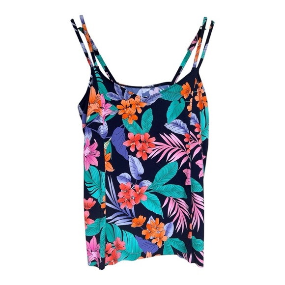 Swim Solutions Floral Spaghetti Strap Tankini swim top Sz 16W nwot, 012 - Picture 1 of 4